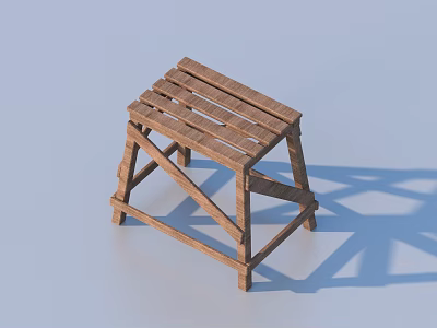 Wooden Workbench With Slatted Top And Cross Support On Light Blue Background 3d model