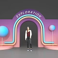 Exploration Themed Event Entrance With Purple Pink Blue Arched Design And Colorful Spheres