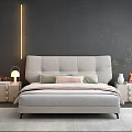 Modern Double Bed With Light Gray Upholstered Headboard Dark Background Wall Bedside Tables And Greenery