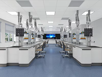 Modern Laboratory Interior Design With Lab Benches Fume Hoods And Equipment 3d model