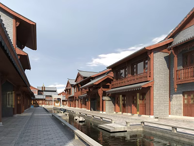Chinese style commercial street ancient building commercial inner street landscape 3d model