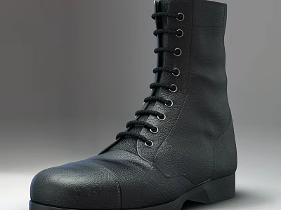 Black Leather Military Style Boots With Laces And Metal Eyelets Design 3d model