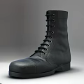 Black Leather Military Style Boots With Laces And Metal Eyelets Design