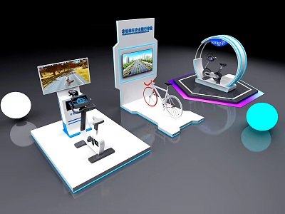 Interactive Bicycle Virtual Reality Cycling Simulation With Exhibition Display And Screens 3d model