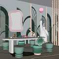 Modern Kids Table With Green Stools Toys And Decorative Elements In Children Room
