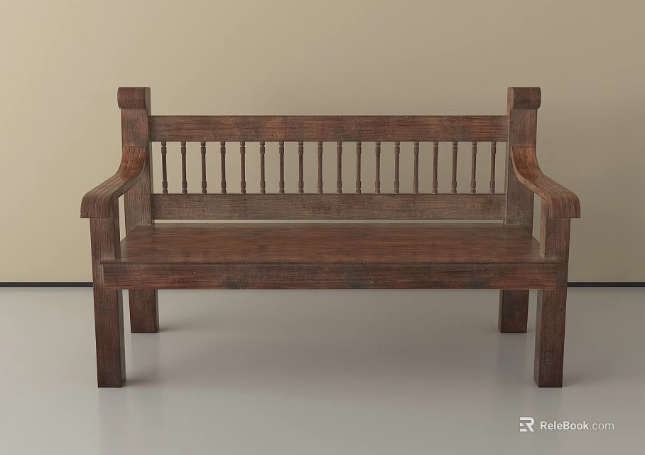 Wooden Leisure Chair with Slatted Backrest and Armrests in Simple Design for Relaxation 3d model 