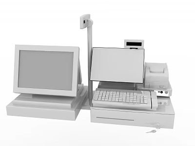 Commercial Business Equipment Including POS System Monitor Keyboard And Receipt Printer 3d model