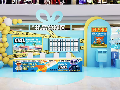 CASL Gift Redemption Interactive Area With Counter Balloons And Decorations 3d model