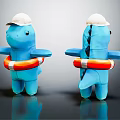 Blue Dinosaur Dolls Wearing White Hats With Orange And White Lifebuoy