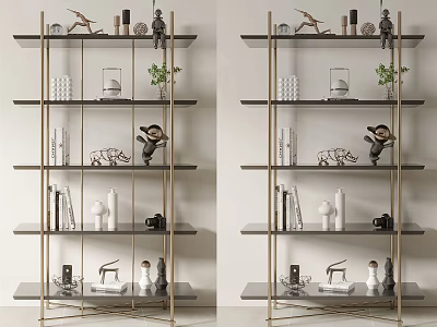 Modern Metal Frame Multi-tier Shelving Unit With Decorative Items Books And Green Plants 3d model