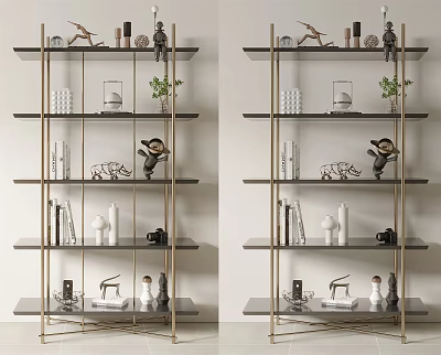 Modern Metal Frame Multi-tier Shelving Unit With Decorative Items Books And Green Plants 3d model