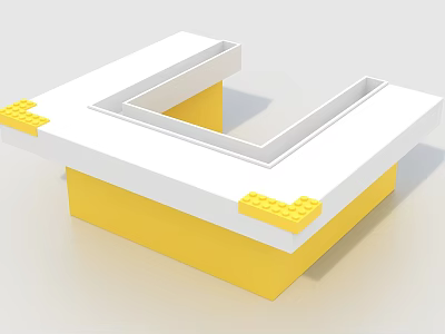 White and Yellow Kids Table Featuring Building Block Accents for Playful Learning 3d model