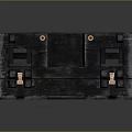 Futuristic Black Sci Fi Device With Metallic Clasps And Textured Surface Mechanical Storage Container Design