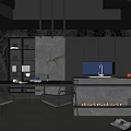Modern Dark Dining Room Interior With Stone Countertop Dining Table And Chairs 3d model