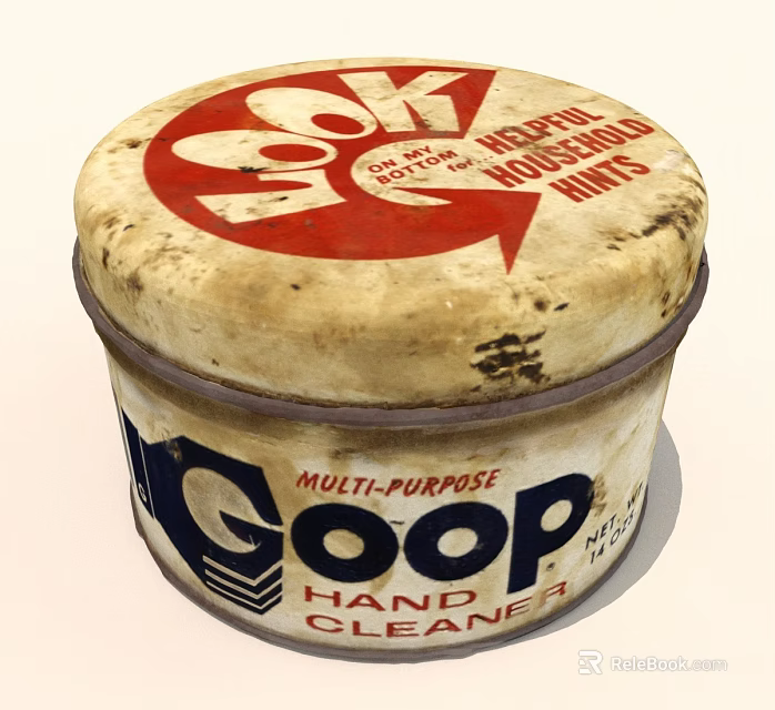 Vintage GOOP Multi Purpose Hand Cleaner Tin Can with Household Hints Label 3d model 