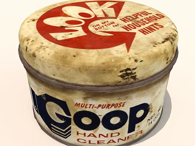 Vintage GOOP Multi Purpose Hand Cleaner Tin Can with Household Hints Label 3d model