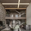 Loft Living Room Interior With High Ceiling Staircase And Modern Decor 3d model