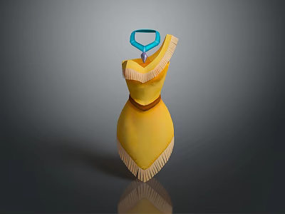 Stylish Yellow Dress With Blue Necklace Brown Belt And Fringe Hem 3d model