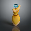 Stylish Yellow Dress With Blue Necklace Brown Belt And Fringe Hem