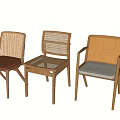 Wooden Dining Chairs With Rattan Back Upholstered Seats And Armrest Design