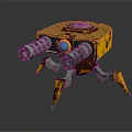 Yellow Mechanical Robot With Spider Legs Blue Eye And Cannon Barrels