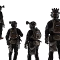 Men In Full Tactical Gear Standing At Various Angles With Helmets And Backpacks 3d model