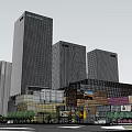 Modern High Rise Office Building Complex With Commercial Area And Green Space