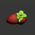 Ripe Fresh Red Strawberries With Green Leaves And Yellow Seeds