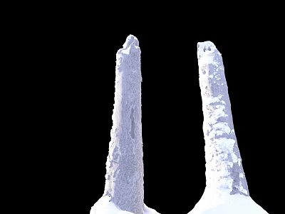 Two Tall Stone Pillars with Rough Surface and Wooden Base Structure 3d model