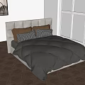 Double Bed With Upholstered Headboard Gray Comforter And Checkered Pillows Near Sea View Window