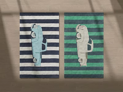 Square Rugs With Blue And Green Striped Background And Car Pattern Design 3d model