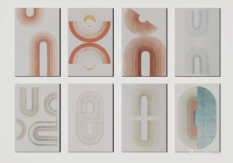 Modern Square Rugs With Abstract Geometric Patterns And Soft Color Tones 3d model