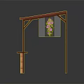 Small Wooden Outdoor Stall With Red Roof And Green Garland Decoration