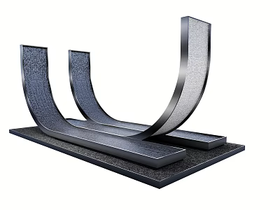 Modern Landscape Sculpture With Three Curved Metal Structures And Textured Base 3d model