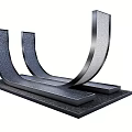 Modern Landscape Sculpture With Three Curved Metal Structures And Textured Base