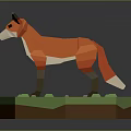 Low Poly Style Fox Game And Movie Character Standing On Green Platform With Grass Details