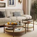 Modern Living Room With Round Coffee Table Wooden Metal Frame Lemon Tray Magazines And Glasses
