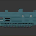 Turquoise Toy Train Carriage With Caterpillar Wheels And Detailed Structure