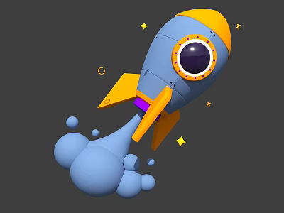 Fun Rocket Themed Photo Spot 3D Blue Yellow Design With Stars And Smoke 3d model