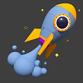 Fun Rocket Themed Photo Spot 3D Blue Yellow Design With Stars And Smoke