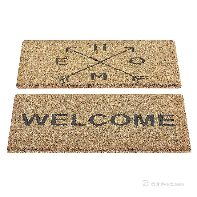 Square Coir Rugs with HOME Lettering and WELCOME Design for Entrance 3d model 