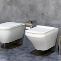 Modern White Wall Mounted Toilets in Bathroom with Toilet Paper Holder and Metal Bottle