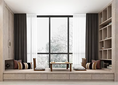 Modern Bay Window Cushion Bay Window Cabinet Curtain 3d model