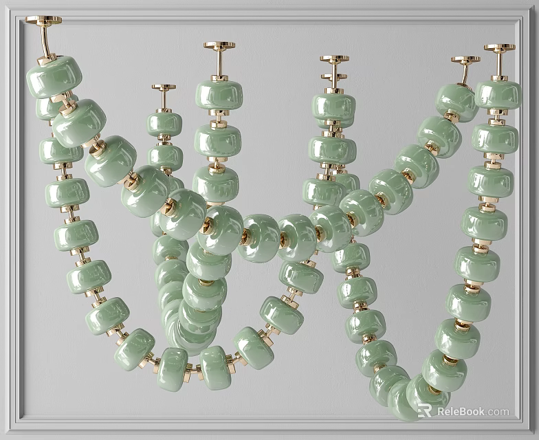 Layered Green Beaded Chandelier With Gold Metal Accents For Home Decor 3d model 