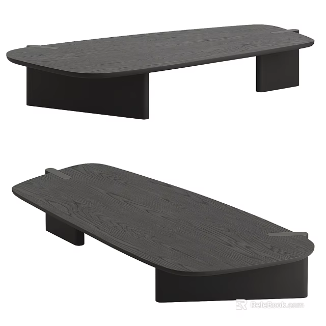 Modern Dark Wooden Coffee Table With Smooth Top And Sturdy Black Legs 3d model