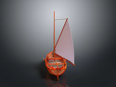 Traditional Orange Sailing Boat with Wooden Mast and White Sail for Water Transport 3d model
