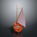 Traditional Orange Sailing Boat with Wooden Mast and White Sail for Water Transport