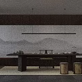 Modern Living and Dining Room Interior With Sofa Coffee Table Fireplace And Window