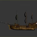 Ancient Wooden Sailing Ship With Brown Sails And Multiple Masts As Historical Water Transport