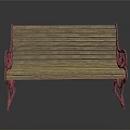 Classic Wooden Bench With Metal Armrests Slatted Seat On Gray Background